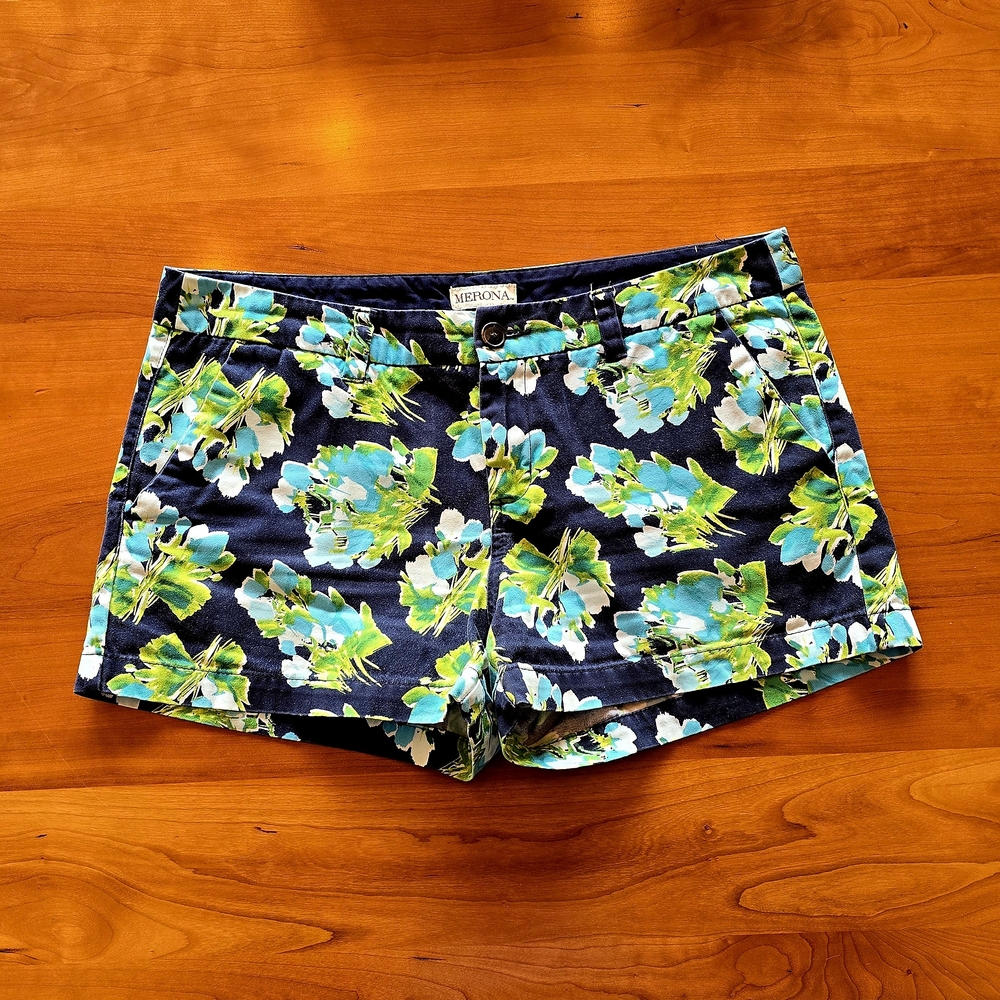 Merona High Waist Floral Shorts - Blue and Green